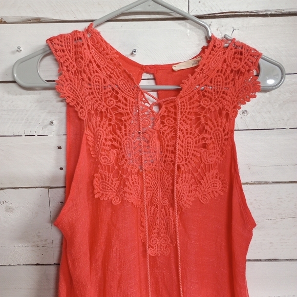 Jella C Coral Lace Sleeveless Top Small Boho Keyhole Back V-Neck Coastal Beachy - Picture 9 of 12